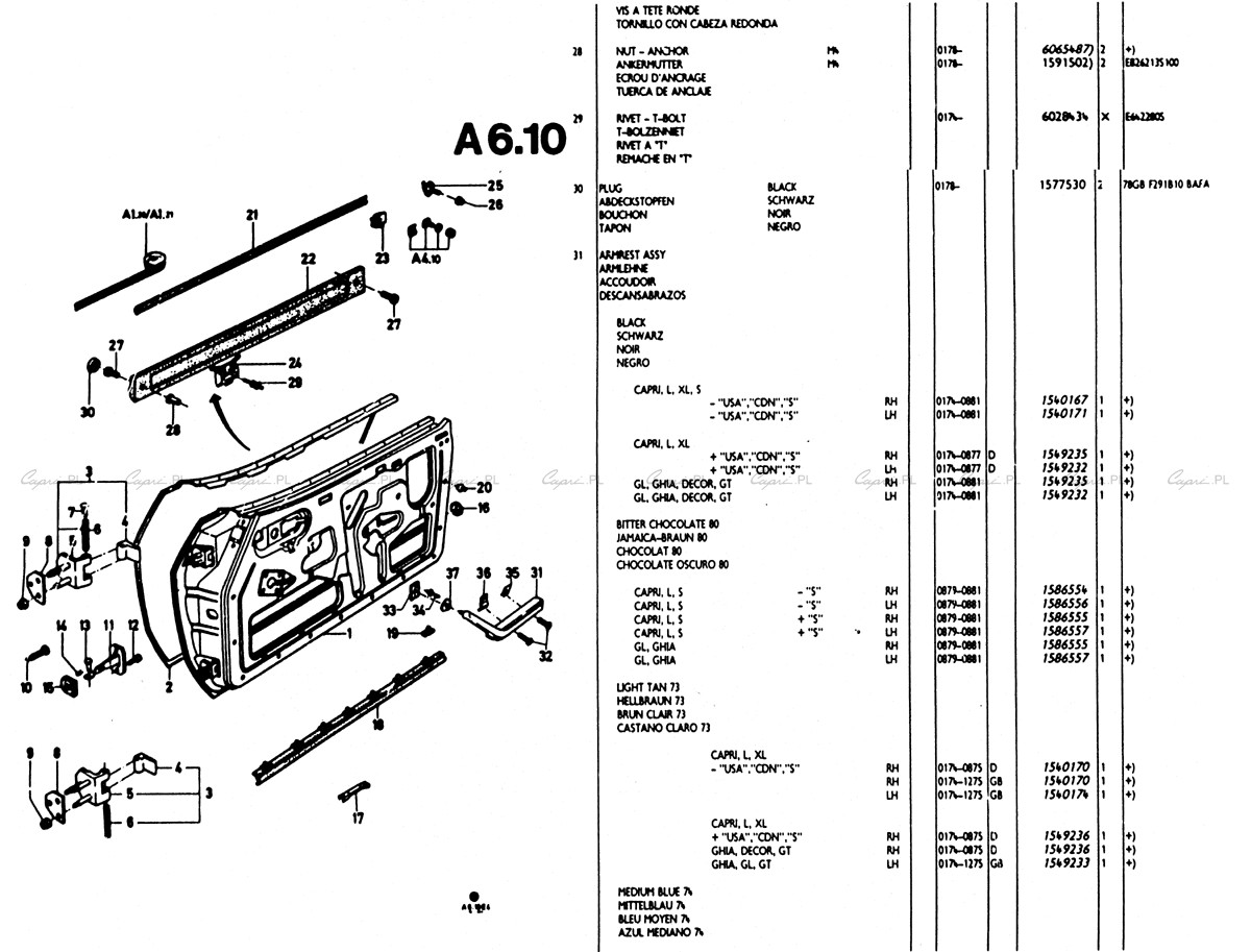 capri.pl Katalog części Ford Capri II A06.10 drzwi i