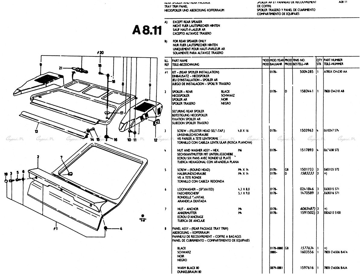 capri.pl Katalog części Ford Capri II A08.11 tylny