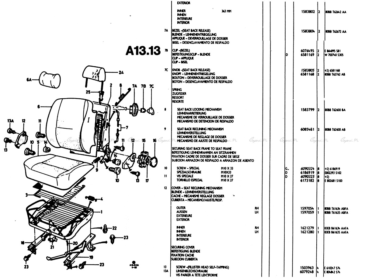 capri.pl Katalog części Ford Capri II A13.13 fotele