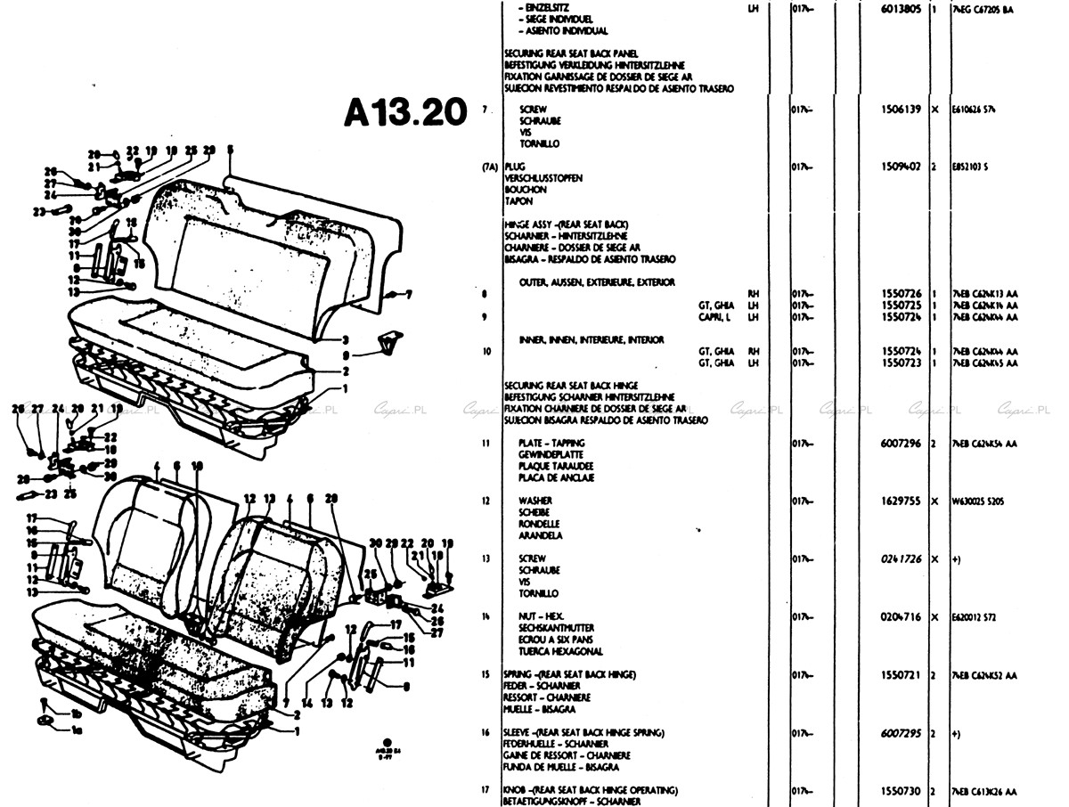 capri.pl Katalog części Ford Capri II A13.20 tylna